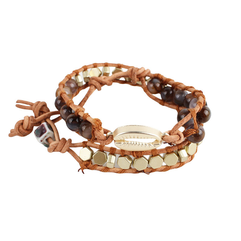 Cowhide Bracelet European and American Retro Western Cowboy Braided Bracelet Fashion Trend Beaded Couple Bracelet